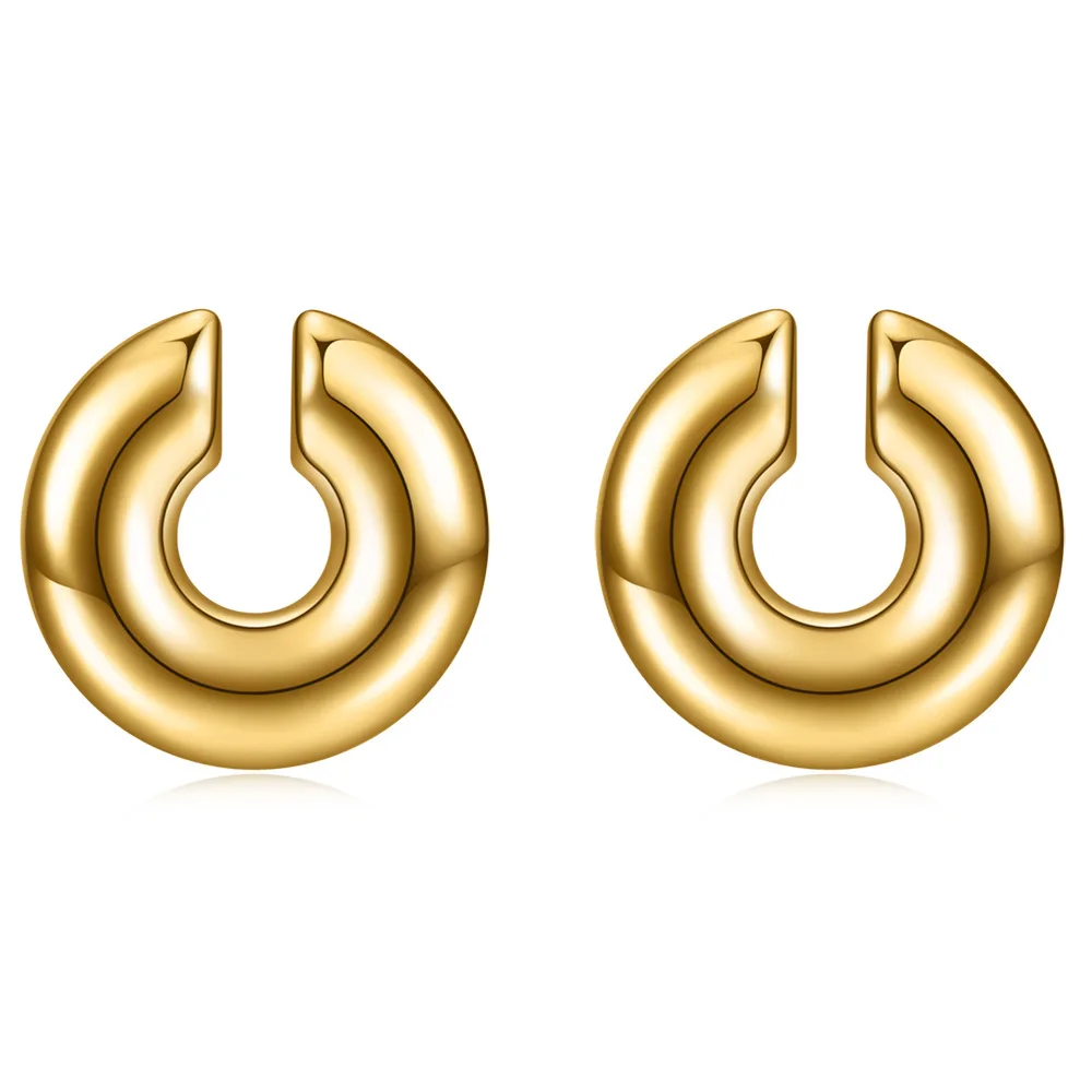 Wholesale High Quality Women Gold Large Chunky Hoops Earrings Hollow Circle C Shaped Round Ear Cuff