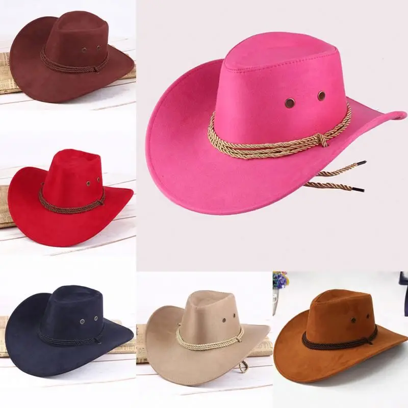 Fashion Adult/Kids  Western Sun Shield Unisex Cowboy Casual Artificial Leather Hat Wide Cowgirl Cowboy Hat
