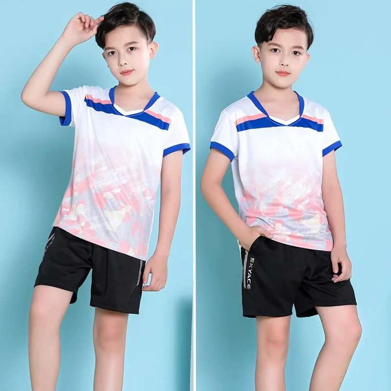 Kids Custom Short Sleeves Men Sports Tennis Wear Printed Shirt Quick Dry Tennis Jersey Set