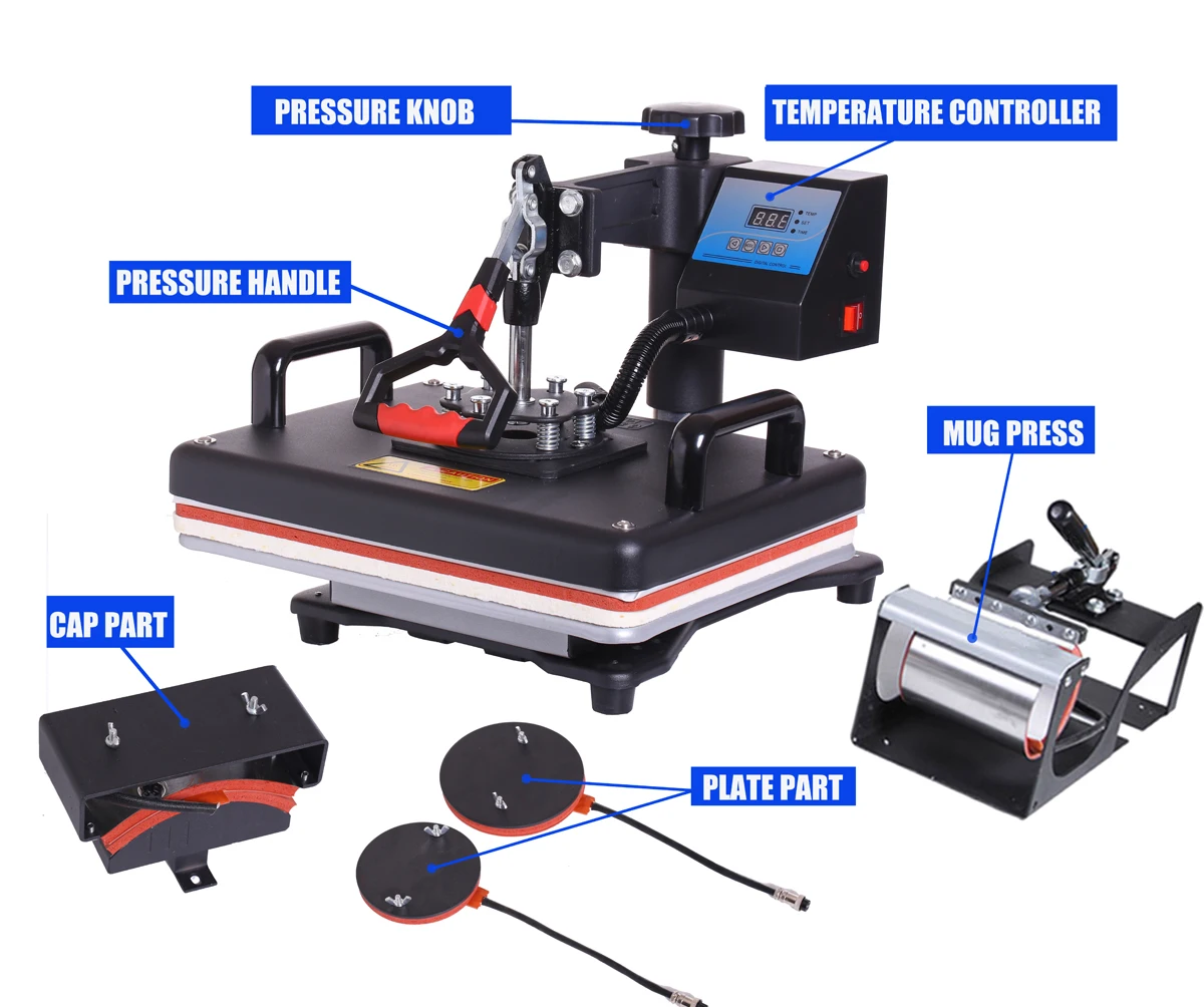 
High quality cheap price sublimation print machine heat press machine 5 in 1 for mugs plates T-shirts cap 