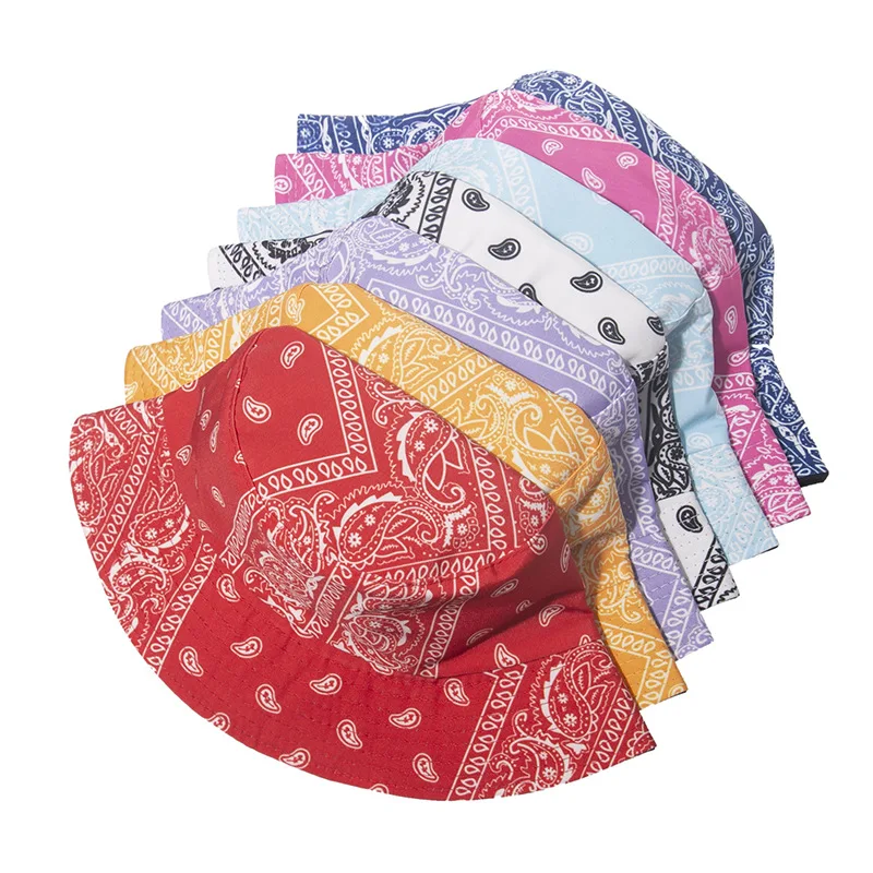 
Wholesale stock hot sale summer Double-sided Paisley cashew print pattern bucket hat fashion warm sun shade fisherman hat 