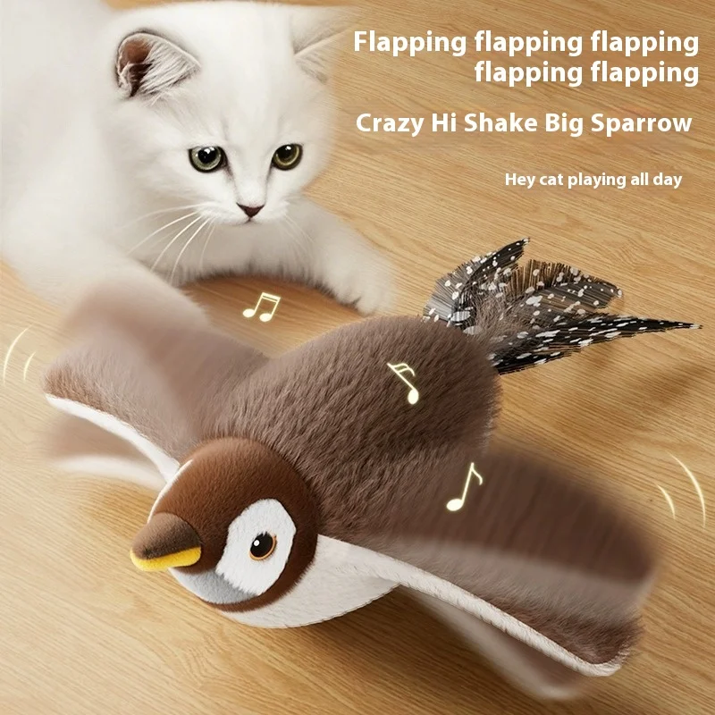 Hot-Selling Electric Simulation Bird Toy Cats Plush Self-Entertainment Teasing Stick Cat Play Shaking Bird Sound Wholesale Cat