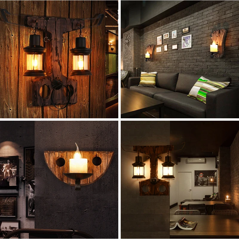 
Retro wooden light E14 light source foot shape original wood made of old wood Yunnan light marble bar villa dining room wall 