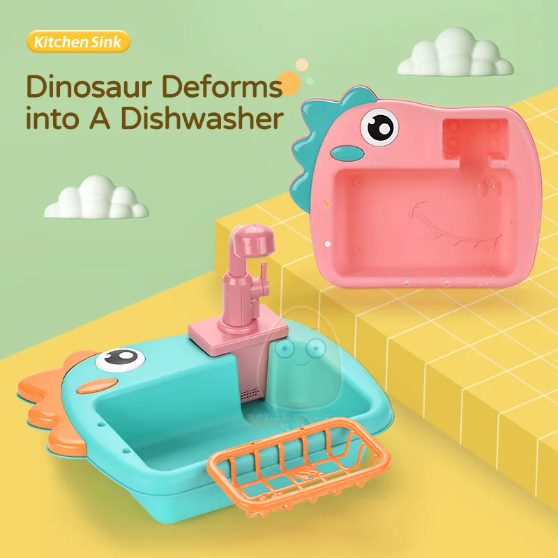 Girls Gift Kids Pretend Role Playing Wash Dish Educational Toys Play Kitchen Simulation Electric Dishwasher Sink Toy