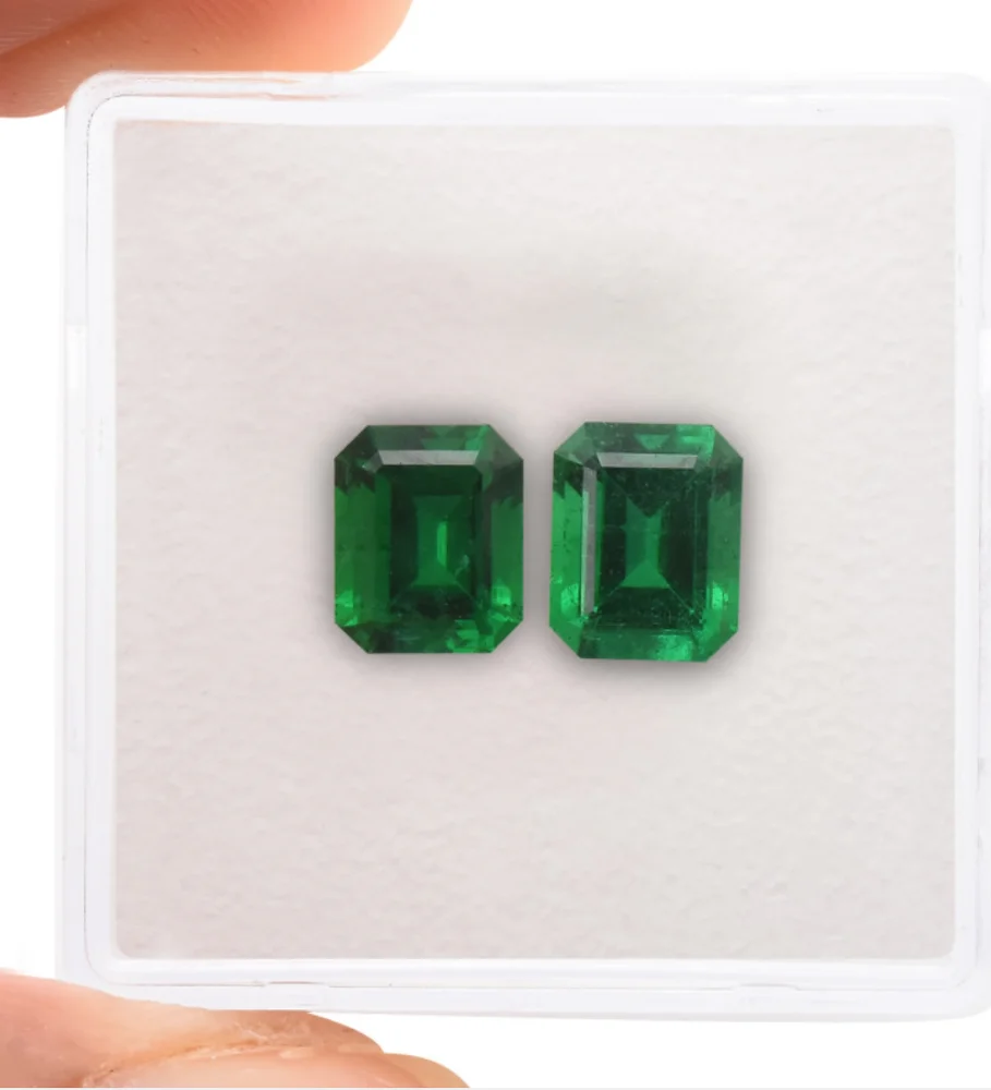 2.44Carat Pair of Rich Green ZAMBIAN Emerald, Emerald Shape Minor Emerald CutShape Minor Certified Gemstone Loose Gemstone