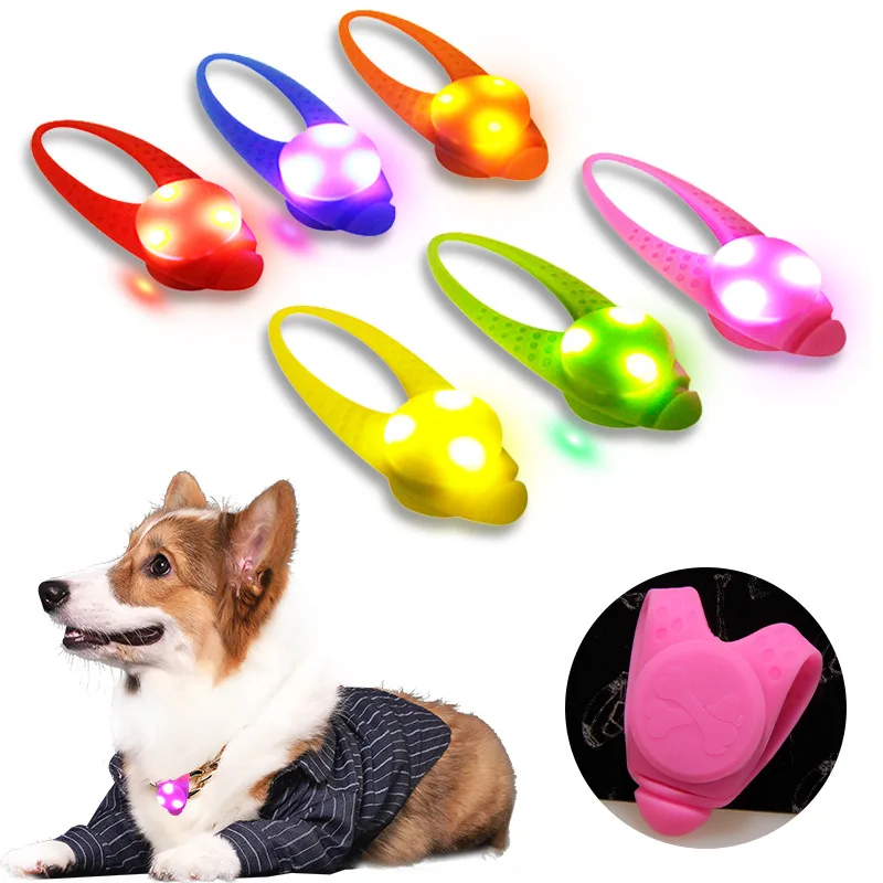 free size soft multi colors water resistance silicone bright glow light outdoor safety led dog pendant for promotional pet gift
