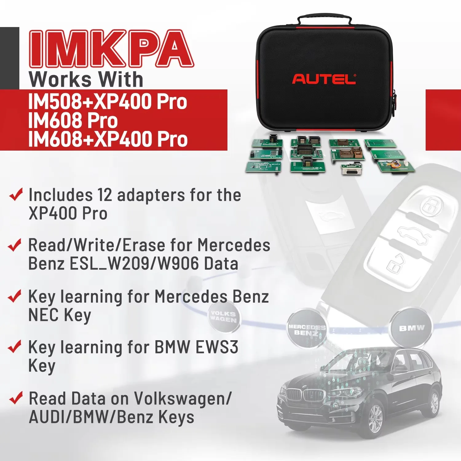 Autel IMKPA Key Programming Accessory, Programming Adapters Kit for IM508, IM608, Enhanced IMMO & Key Programming Function