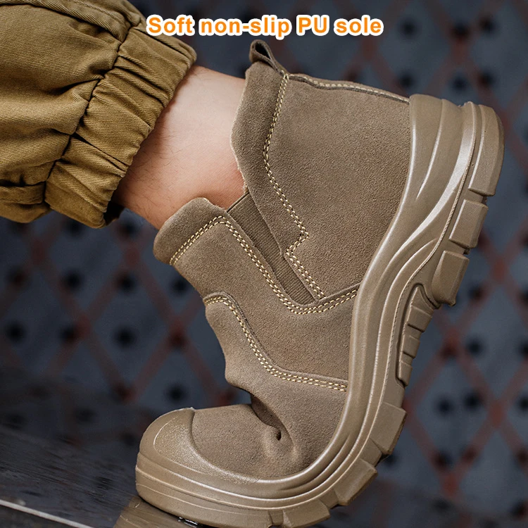 New Brown Nubuck Leather Safety Boots Abrasion-Resistant welder work shoes with Steel Toe for Workers Summer Season