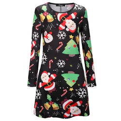 Mommy and Me Dress Christmas Digital Print Family Matching Outfits Long Sleeve Festival Party Dresses