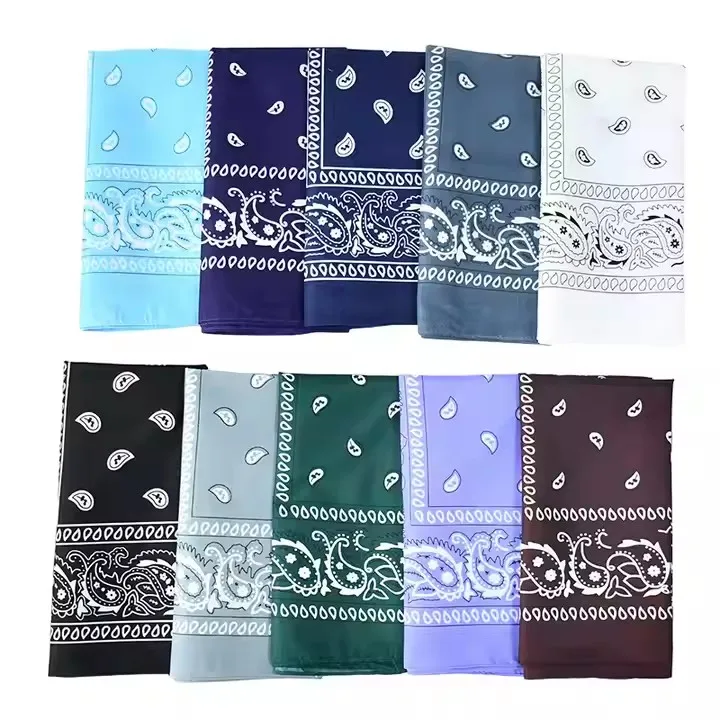 Wholesale Custom Logo Orange Paisley Print Design Cotton Polyester Double Fans Square Scarves Bandana Scarf