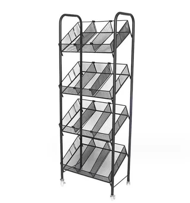 Removable Shop Supermarket Flooring Storage Organizer Metal Wire Snacks Display Rack with wheels