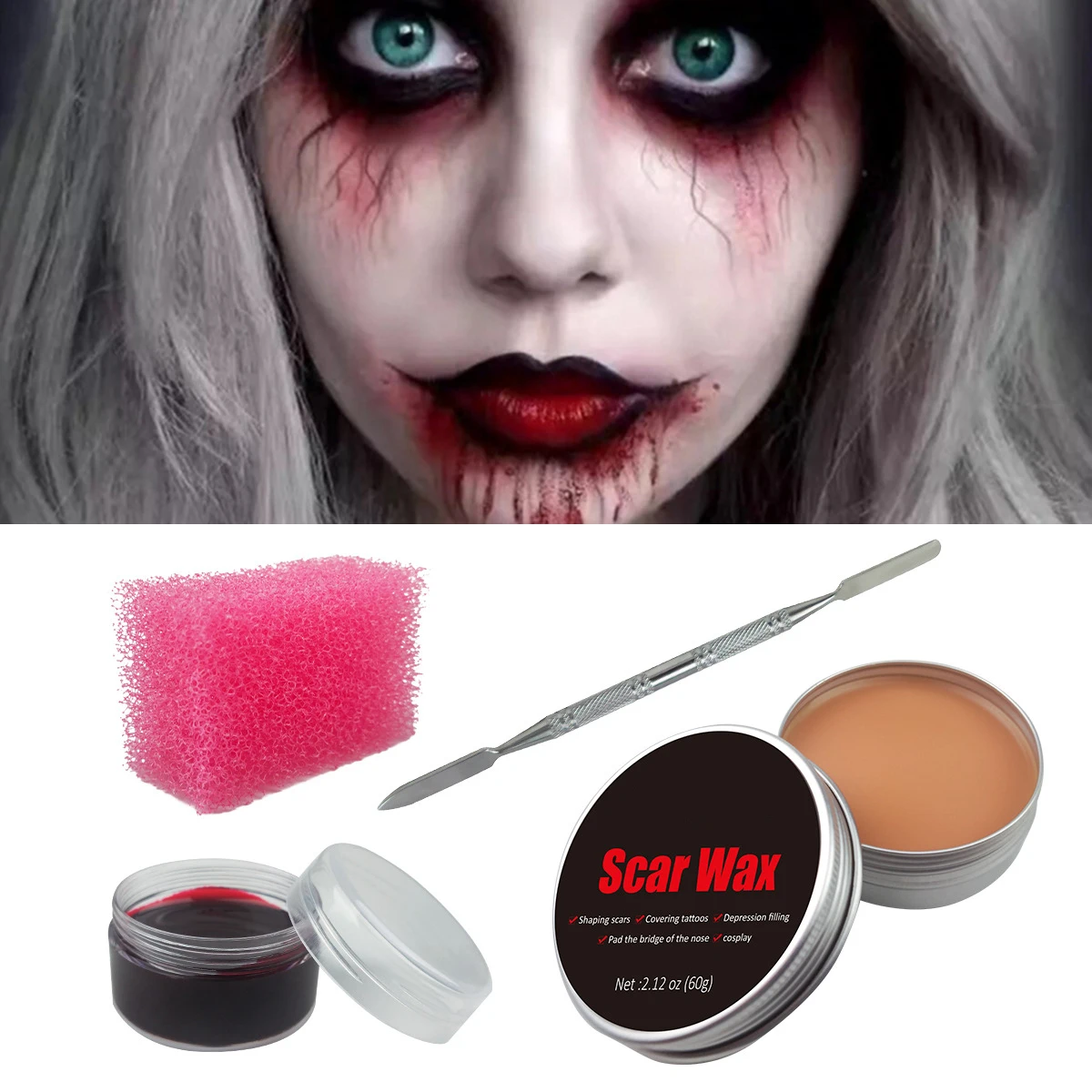 Halloween Liquid Latex Special Effects SFX makeup kit for Fake Scar Wound Makeup Fake Modeling Wound Scar Wax set