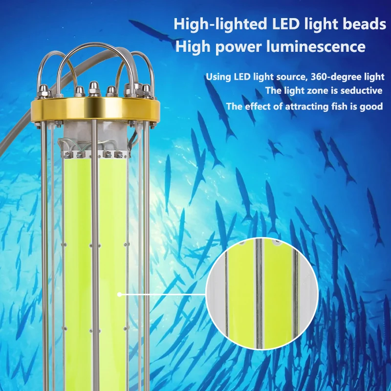 2000W Green Night Fishing Light Bait Lures Lamp Underwater LED Fish Attraction Light