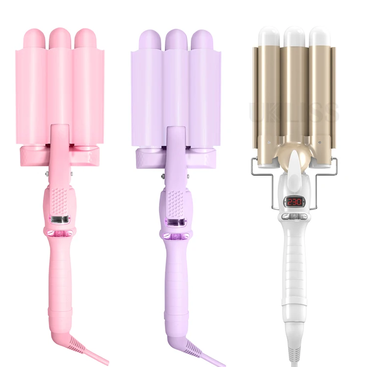 Triple Barrel big wave hair waver wand hair curler & hair curler iron with LCD digital display PTC heater fast heat