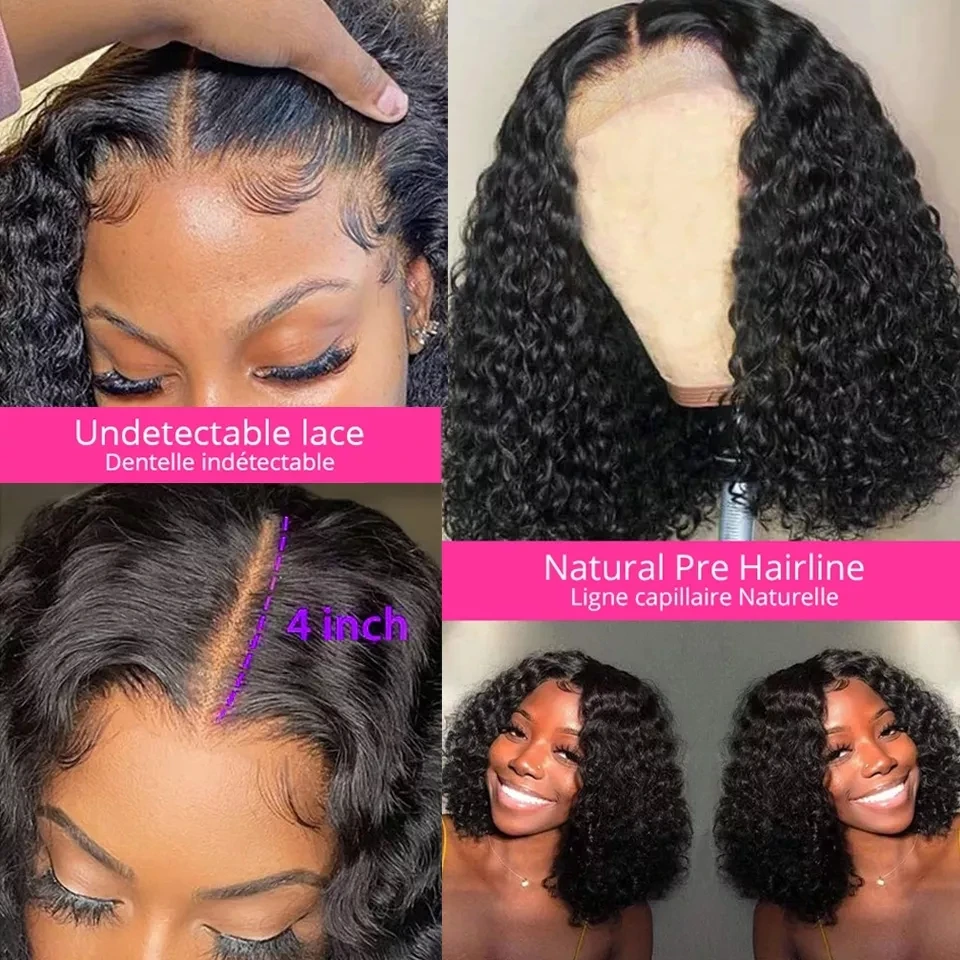 Wholesale Black Deep Curly Cuticle Aligned Hair Bob Lace Wig Vendor,Factory Price Kinky Curly Bob Pre plucked With Baby Hair