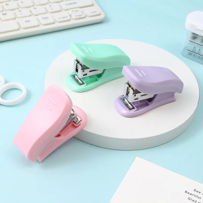 Macaron color small size stapler wholesale multifunctional wavy paper stapler student labor-saving binding machine mini stapler