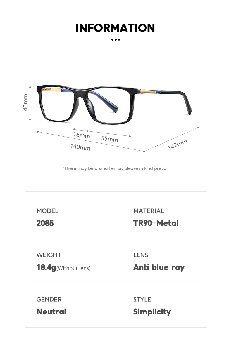 Fashion Eyewear  TR90 Light Men Women Anti Blue Light Glasses
