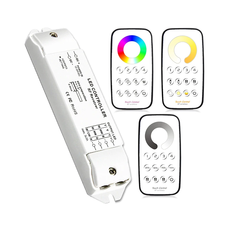 Mini Multi Zone LED Dimmer Controller DC 12V-24V 9A 3 Channel with RF Wireless Remote For PWM Single Color&CCT/RGB Light Strip
