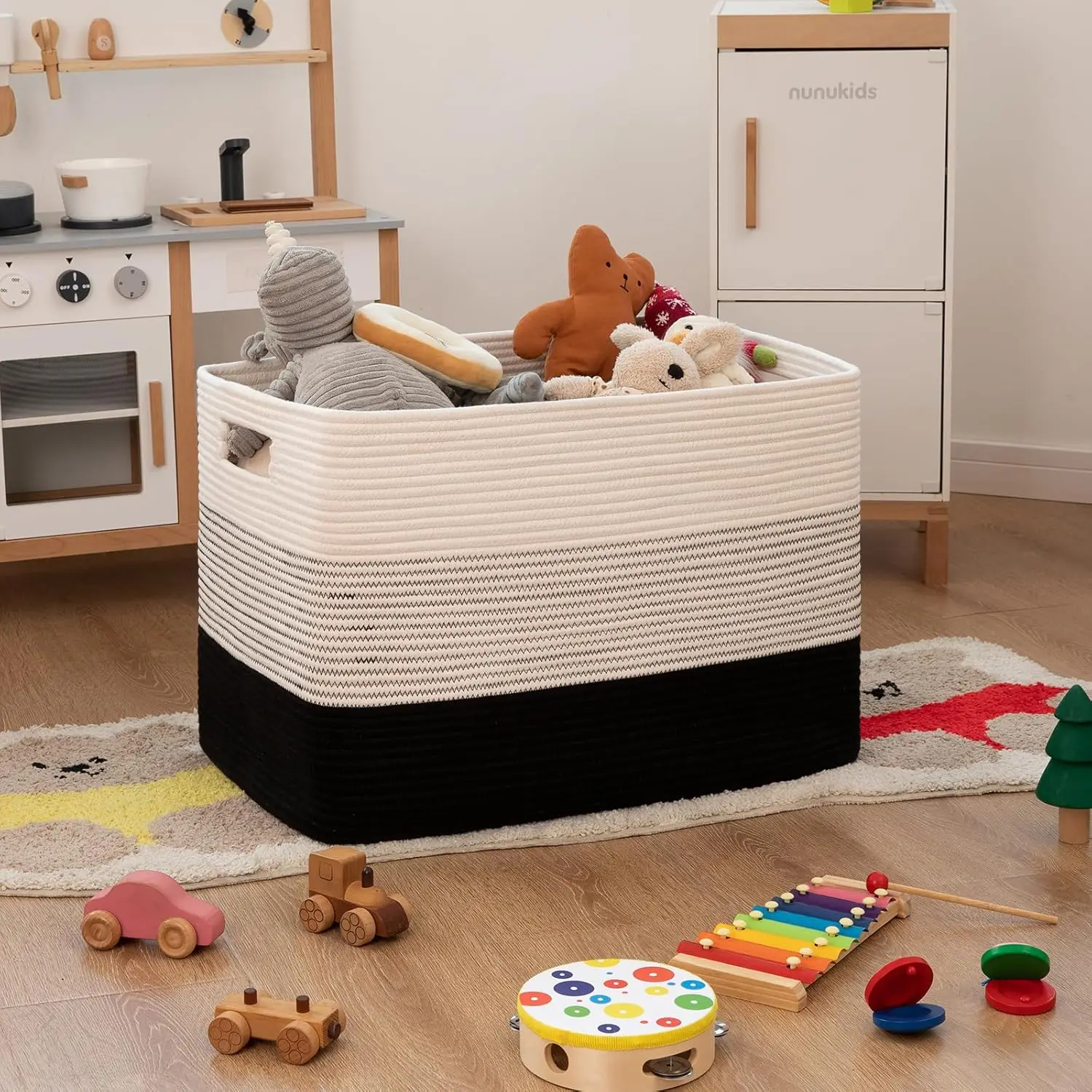Factory Custom Super Large Rectangle Large Woven Nursery Blanket Laundry Basket Toy Cotton Rope Storage Basket