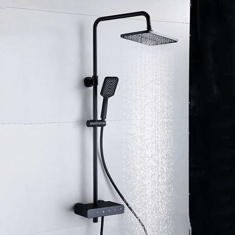 Modern Intelligent Water Saving Shower Faucet Black Bathroom Wall Mounted Thermostatic Rain Shower Set