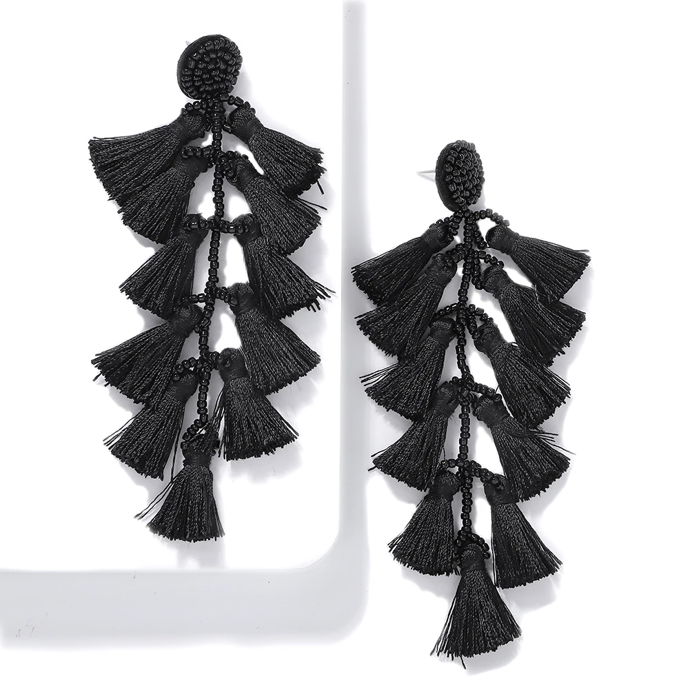 
Barlaycs 2019 Fashion Statement Bohemian Long Beaded Tassel Fringe Thread Dangle Earrings for Girls Women Jewelry 