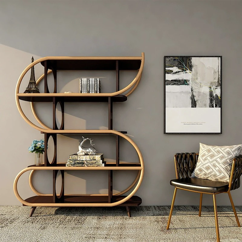 Homestay designer creative real teak rattan display of special S-shaped shelves