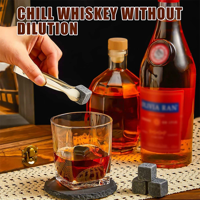 Present Whiskey Chilling Ice Cube Rocks Stone And Pouch Set 9 Pcs Whisky Granite Stone Gift Set