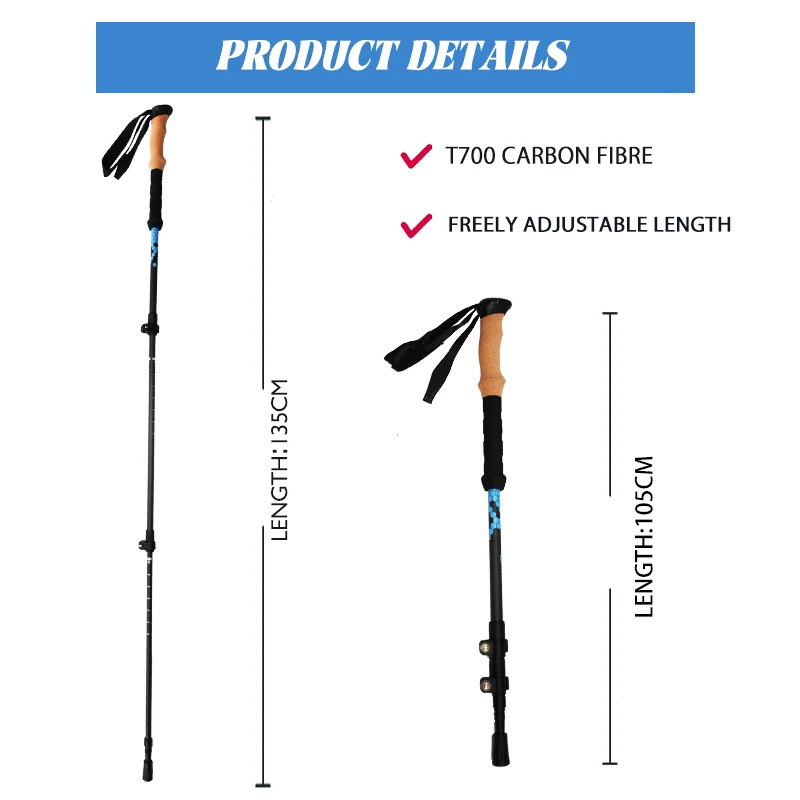 HOT! 2024 Adjustable Alpenstock Outdoor Equipment Carbon Fiber Alpenstock Climbing Walking Stick