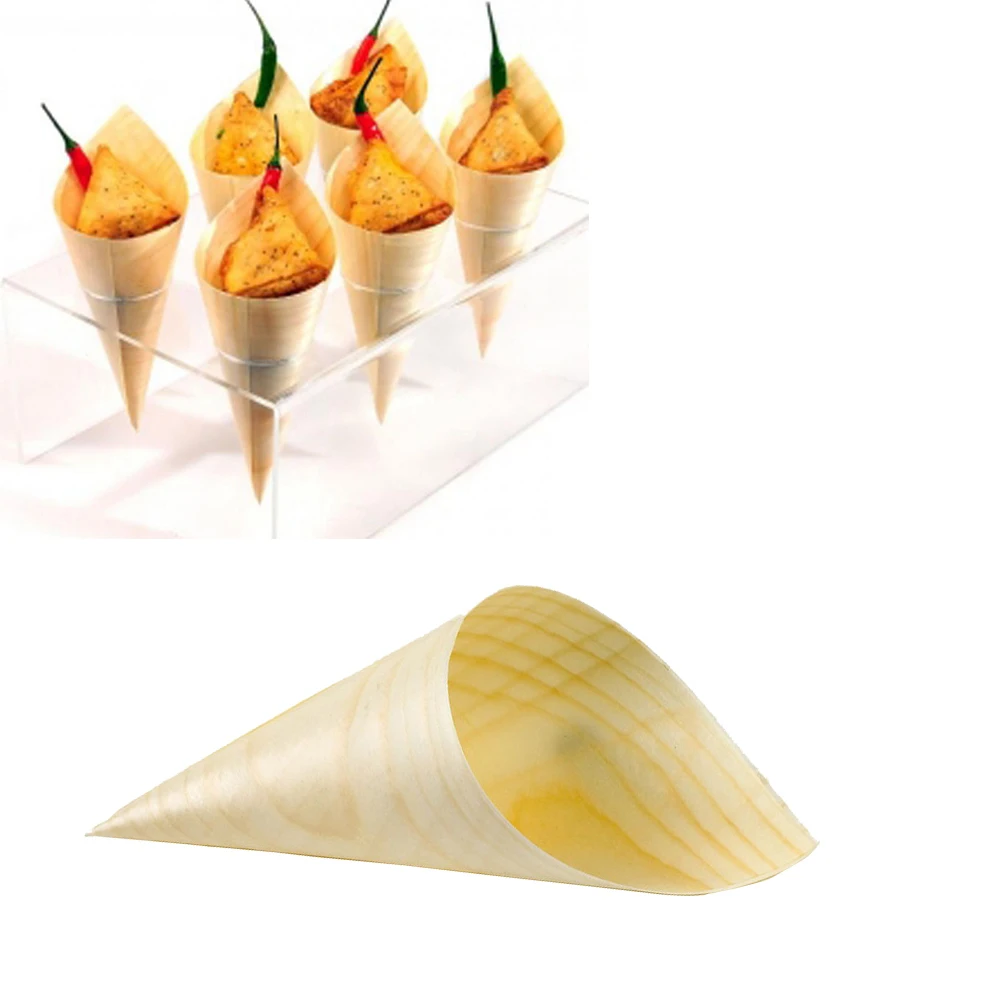 Disposable Wood Cones for Charcuterie Food Pinewood Cone Cups for Party Food Display