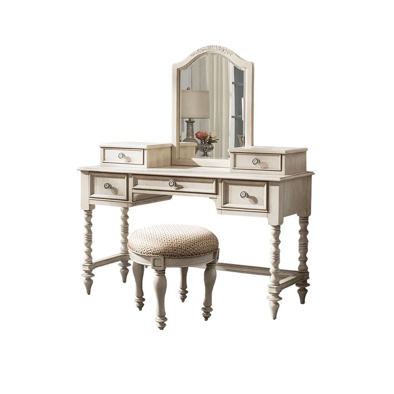 American Vintage Makeup Table European Birch Dressing Table Bedroom Furniture Dressing Mirror Storage Cabinet