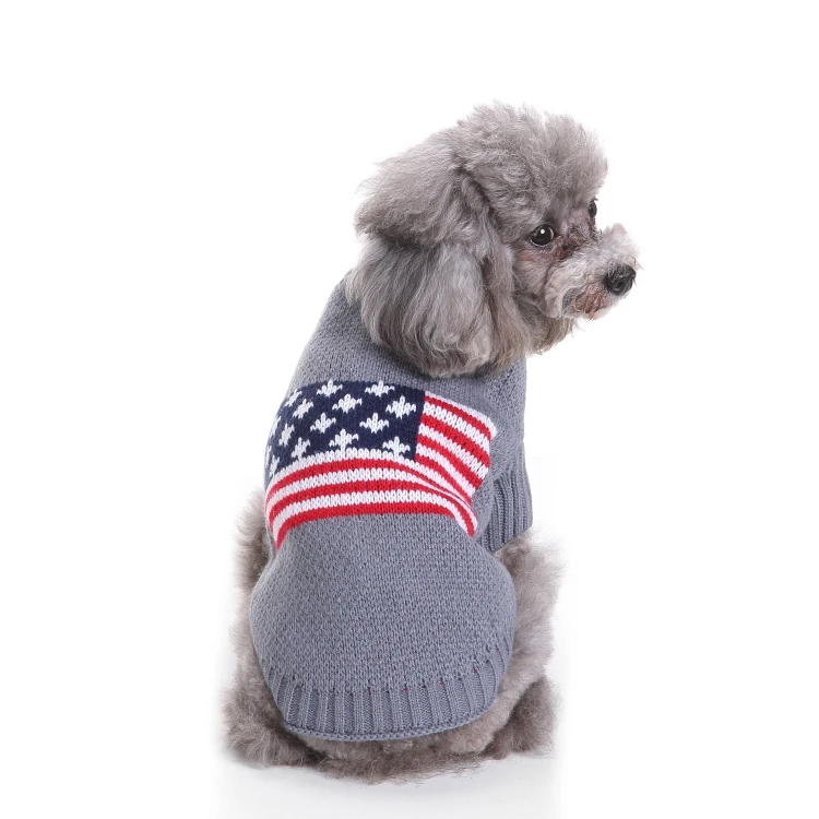 USA Flag Turtle Neck Dog Sweater Knitted Winter Cotton Dog Coat Pet Sweater Shirt for Sale