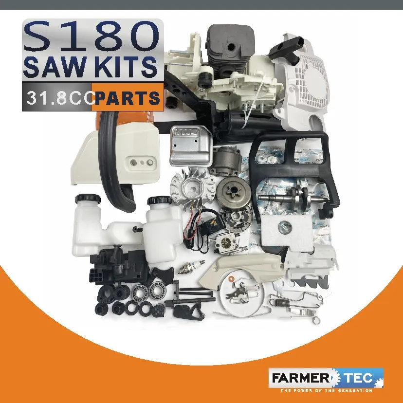 Complete Chainsaw Repair Parts for MS180 018 Engine Motor Crankcase Crankshaft Carburetor Fuel Tank Cylinder kit Ignition Coil