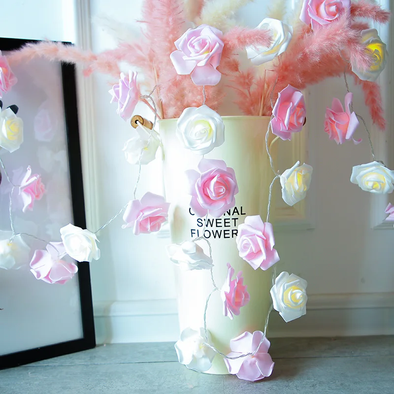 Girl heart pink white rose light string LED Christmas birthday and wedding decoration light string night light