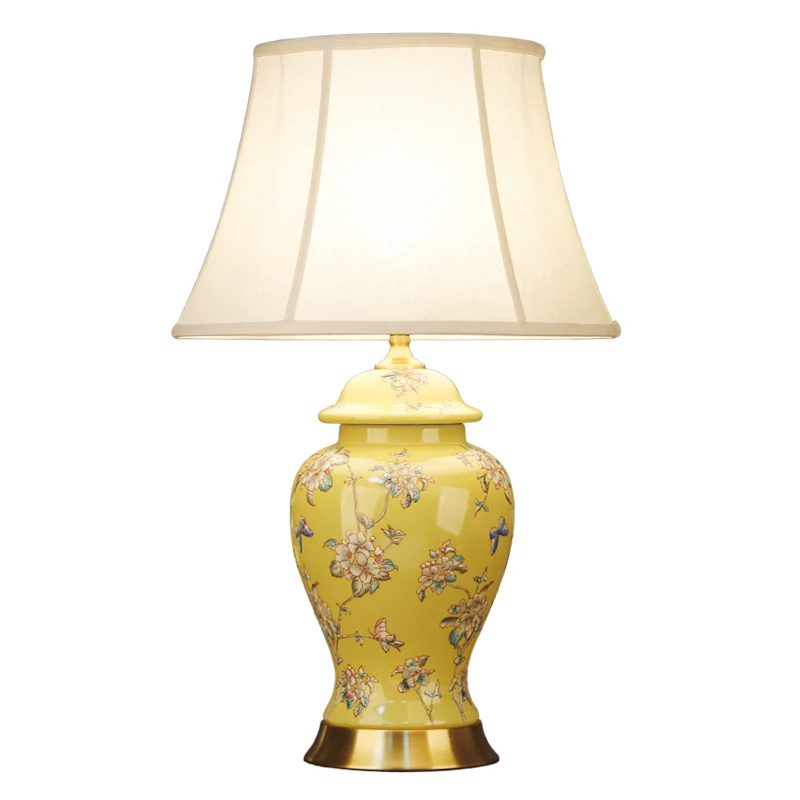 Classical yellow porcelain flower hand paint indoor decorative ceramic table lamp