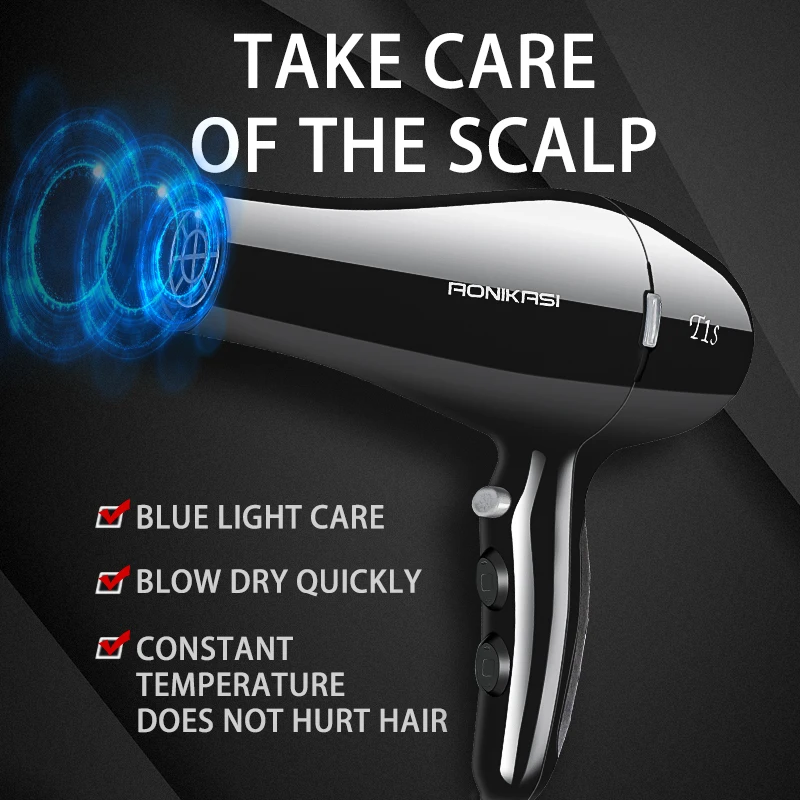 Factory Electric Hair Dryers Blue Light Drying Machine High Quality Not Hair Injury Blow Dryer Hair Blower