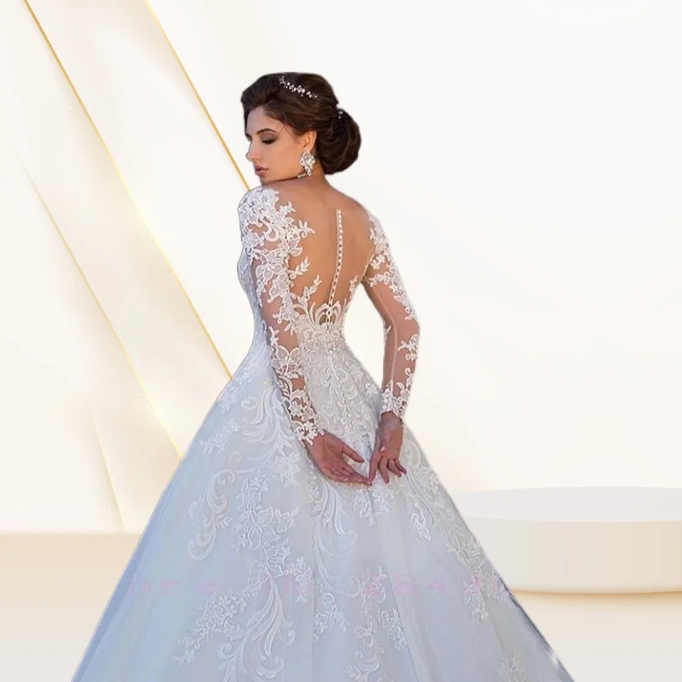 Hot Sale Wedding Dresses New Style Sexy O Neck Long Sleeve Bridal Gown Classic Elegant Wedding Dress