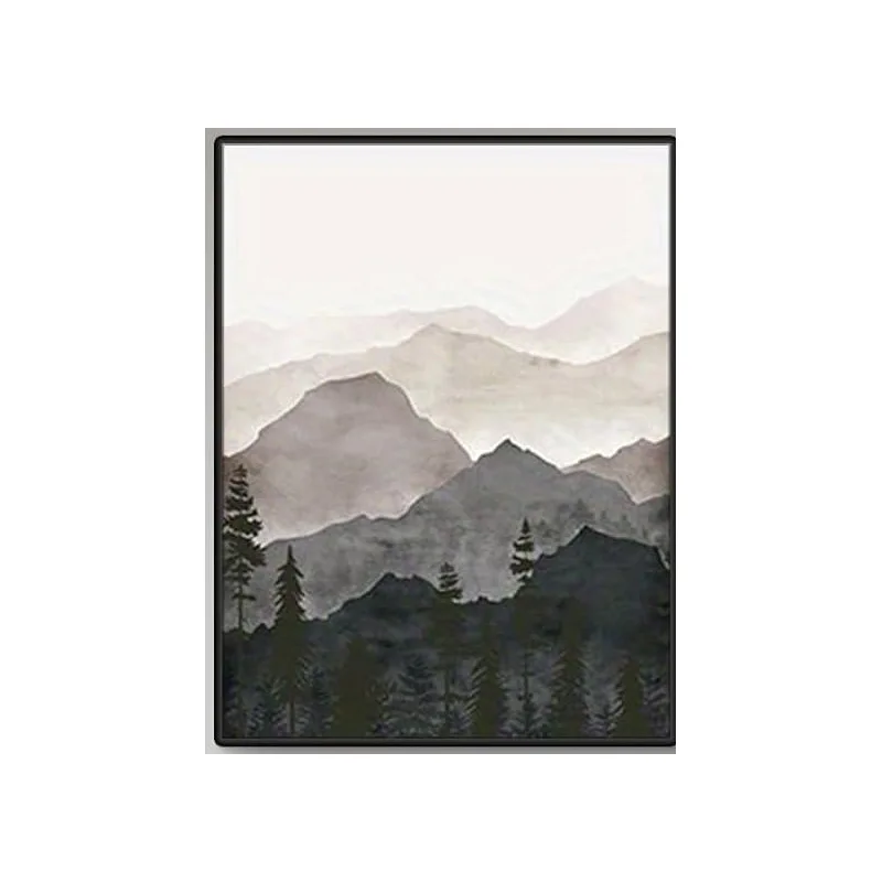Modern Minimalist Art Print Mountains Painting Nordic Grey Forest Scenery Triptych Poster for Hotel Apartment Decoration