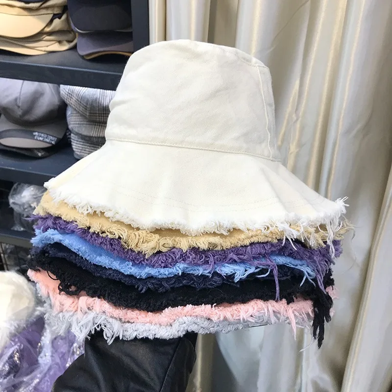 Quick Dry Breathable Hat With Customized logo Denim Distressed Large New Bucket Hat Tie Dye Wide Brim Cotton  Running Bucket Hat