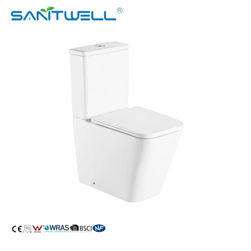 White Sanitary Ware WC Commode Rimless Floor Mounted Back to Wall Two Piece Ceramic Toilet 3/6L Toilet