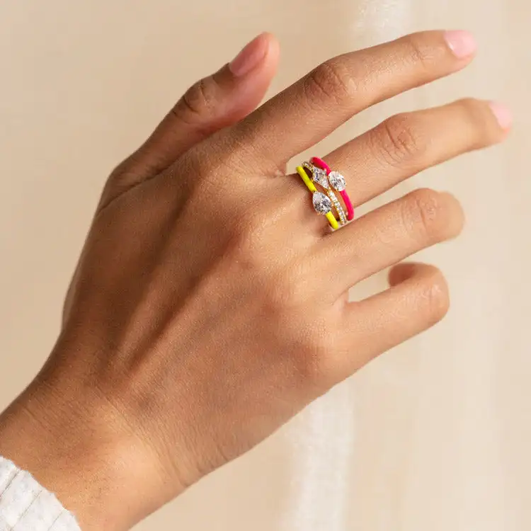 Stackable Rings Jewelry Women Neon Zircon Gem Enamel Stackable Rings Sterling Silver