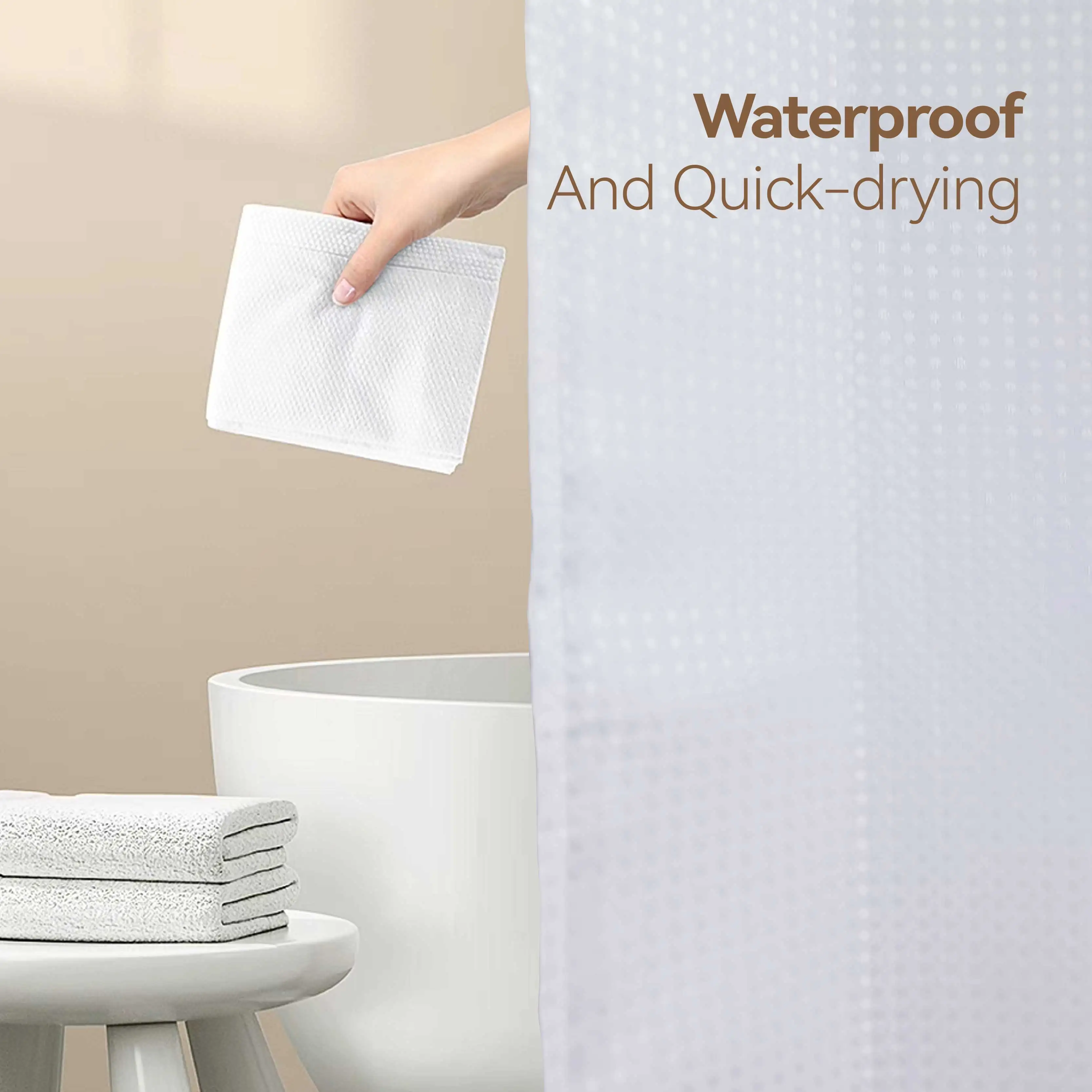 Wholesale High Quality Polyester Waterproof Custom Hotel Waffle Shower Curtain For Bathroom with Snap in Liner