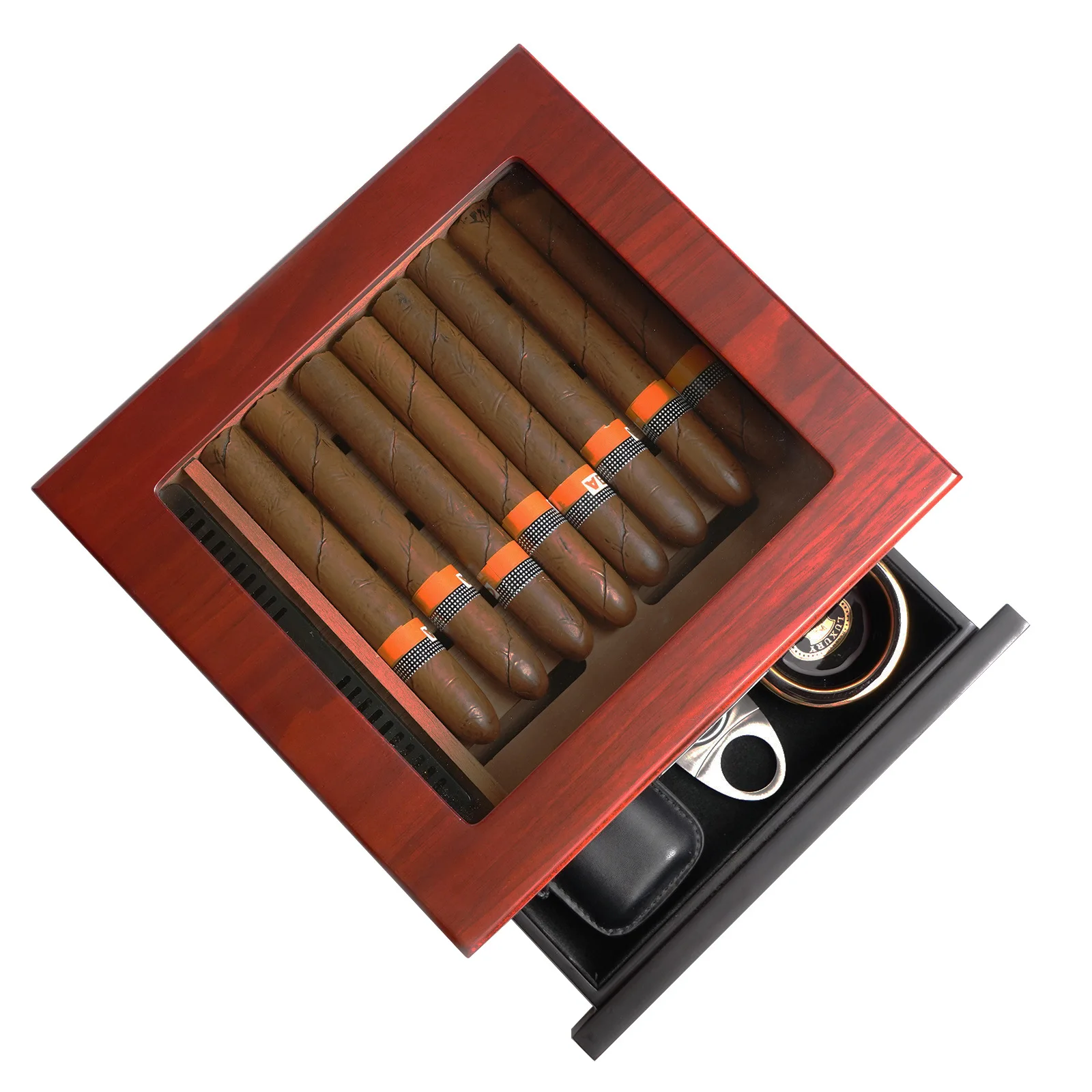 Manufacturer square wooden boxes cigar humidor with drawers and compartments