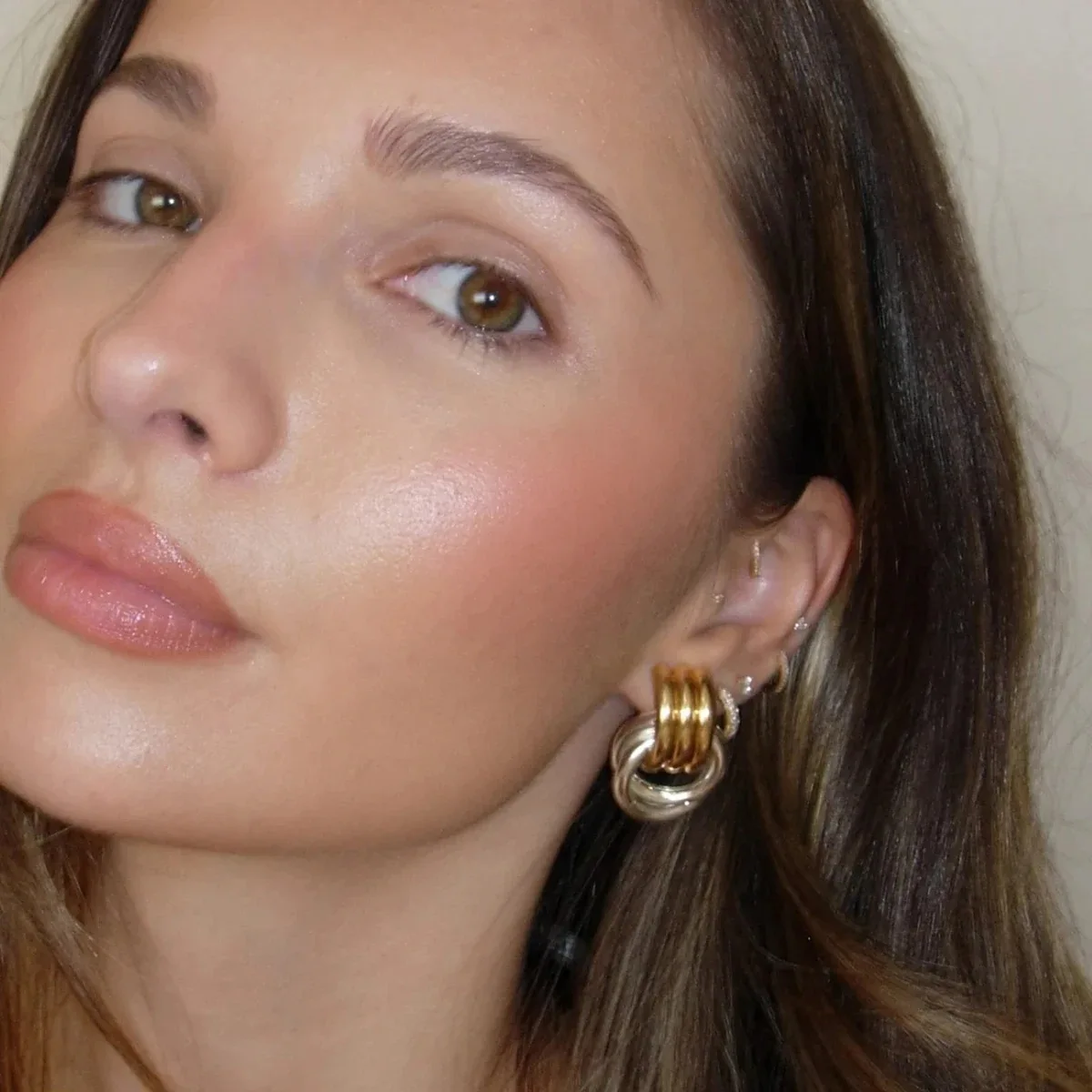 High-end Gold And Silver Color Matching Stainless Steel Three Layer Geometric Circle Small Earrings