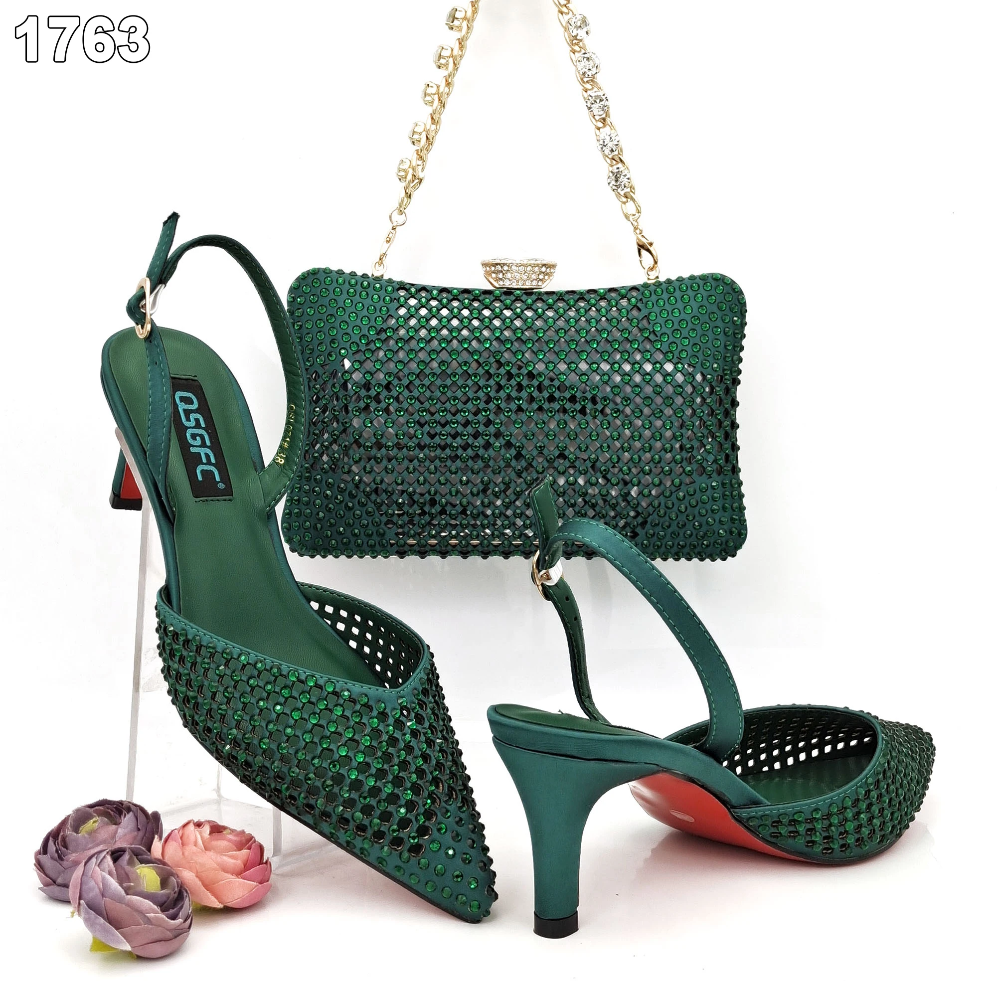 Luxury Women Matching Shoes and Bag Set Decorated with Rhinestone For Evening