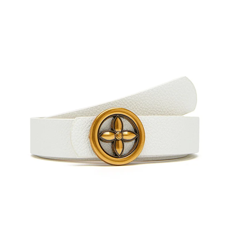 Wholesale Ladies pu Leather Jeans Strap Fashion Gold Round Buckle Thin Belts For Women Coat