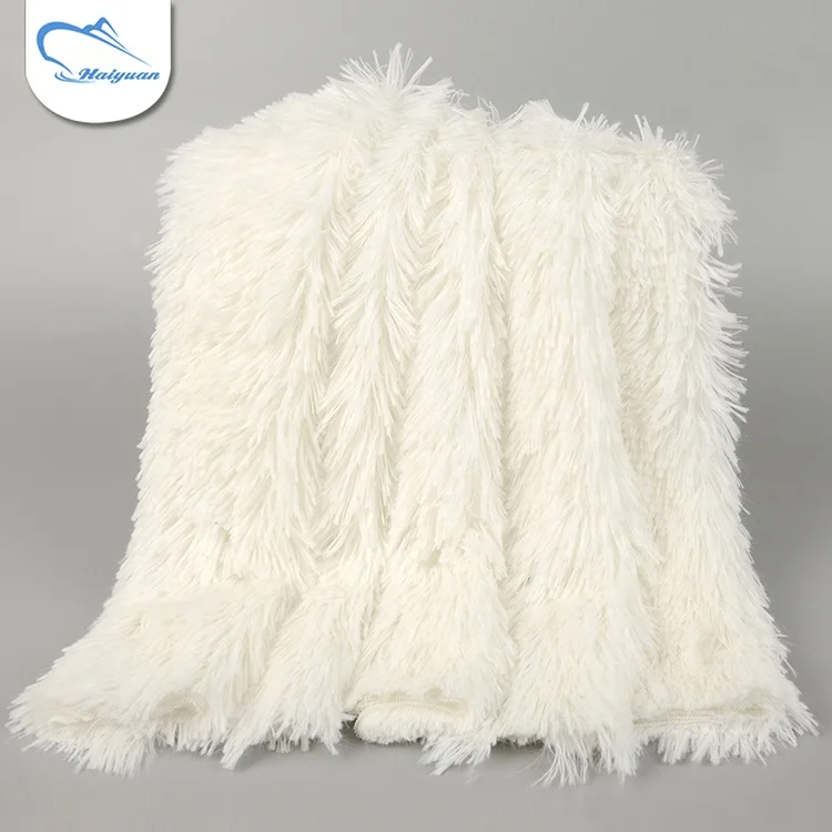 
Дешевая оптовая продажа, супер мягкое белое длинное ворсовое одеяло из переработанного 100% полиэстера, флиса, длинное меховое одеяло 
