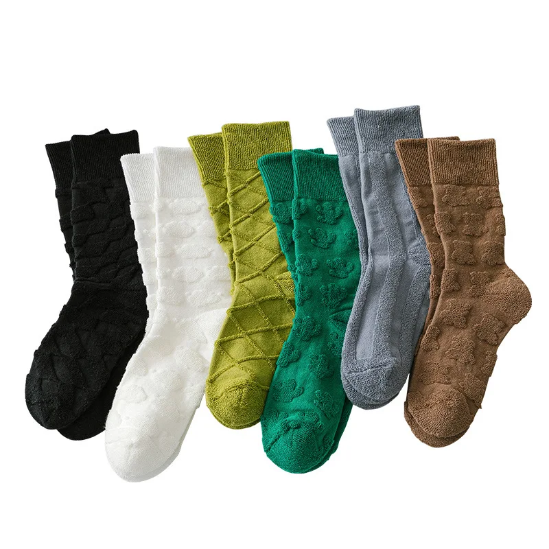 Spring fashion green blue terry pattern women socks cotton socks