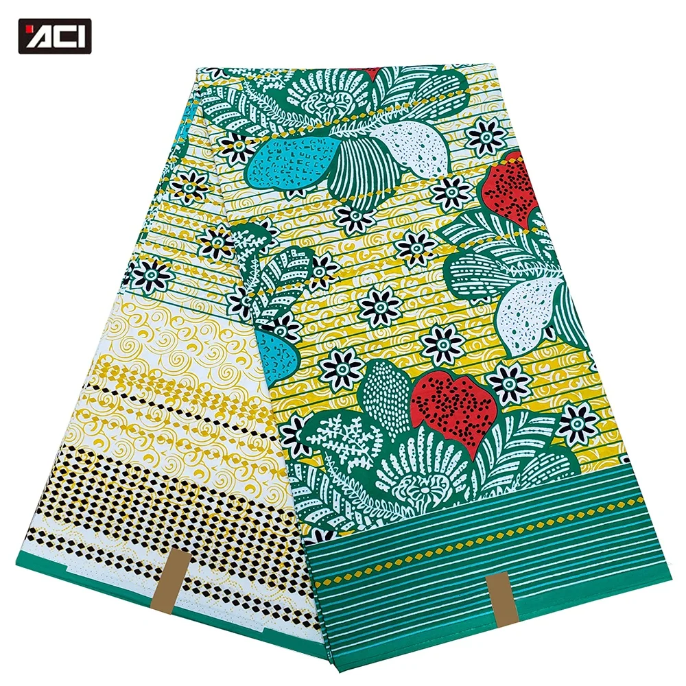 ACI Nigeria Fabric African Cotton Wax Print 2024 New Golden Wax African Real Wax African Prints Fabric 6 Yards For Wedding