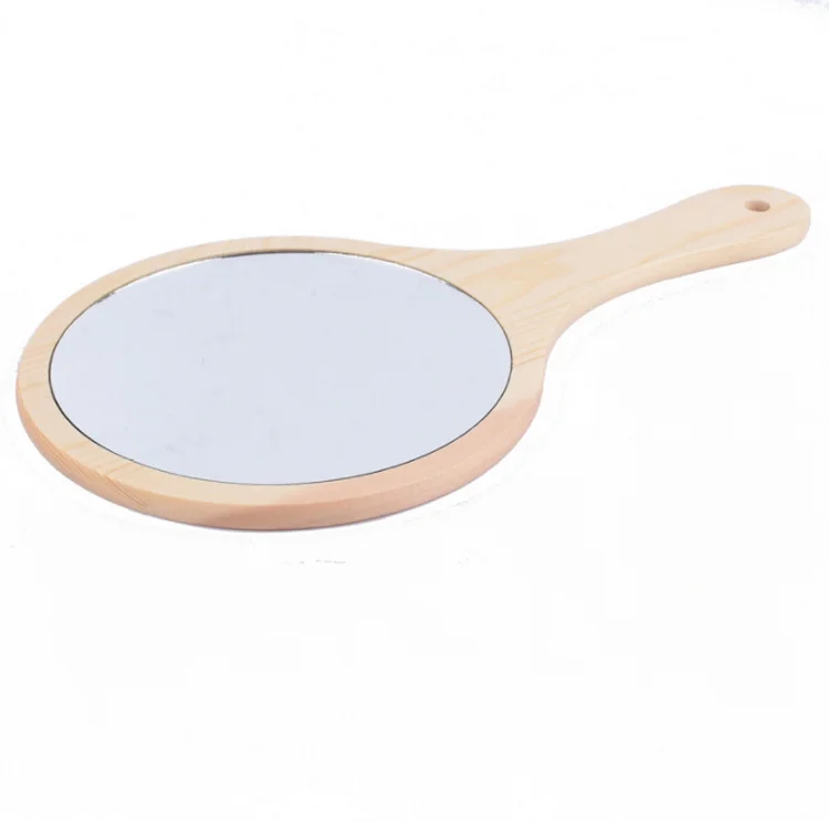 Wholesale  Wooden beauty salon hand-held cosmetic mirror Pocket Mirror With Handle bamboo