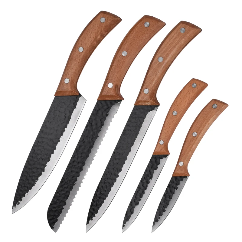 Wholesale New Design Kitchen Knives Chef Knife set with beech Wood Handle